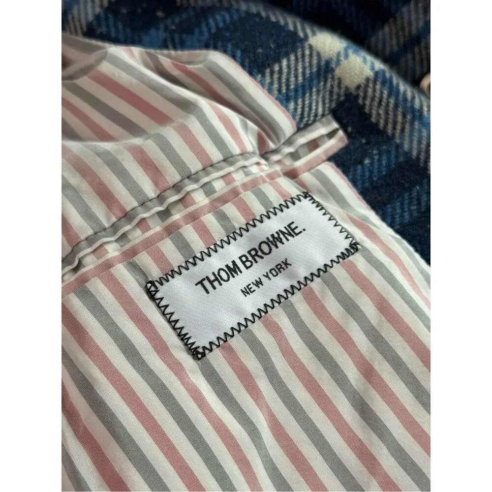 Thom Browne Size 1 Blue Plaid Wool Down Filled Overcoat Made in Italy